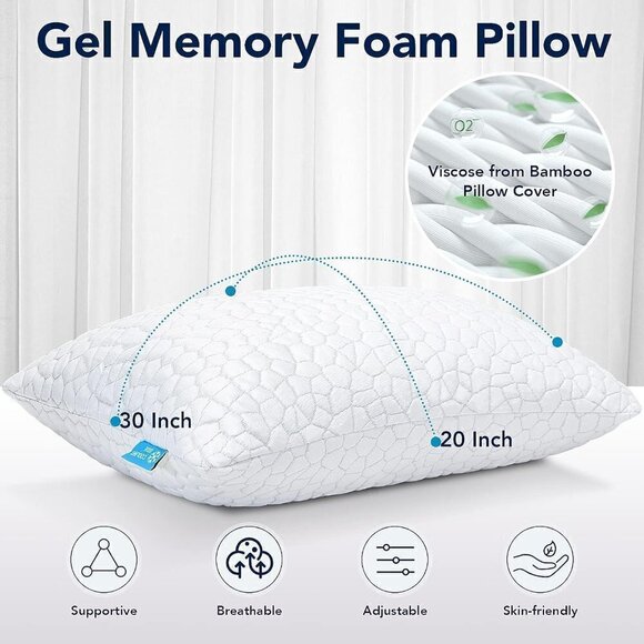 Cooling Bed Pillows for Sleeping Shredded Memory Foam Pillows (Pack of 1) - Picture 9 of 9